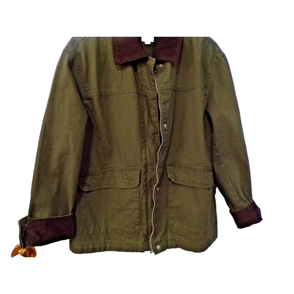 GAP Dark Green & Brown Corduroy Woven Barn Jacket Zipper & Snap Close Size XS - Picture 4 of 6